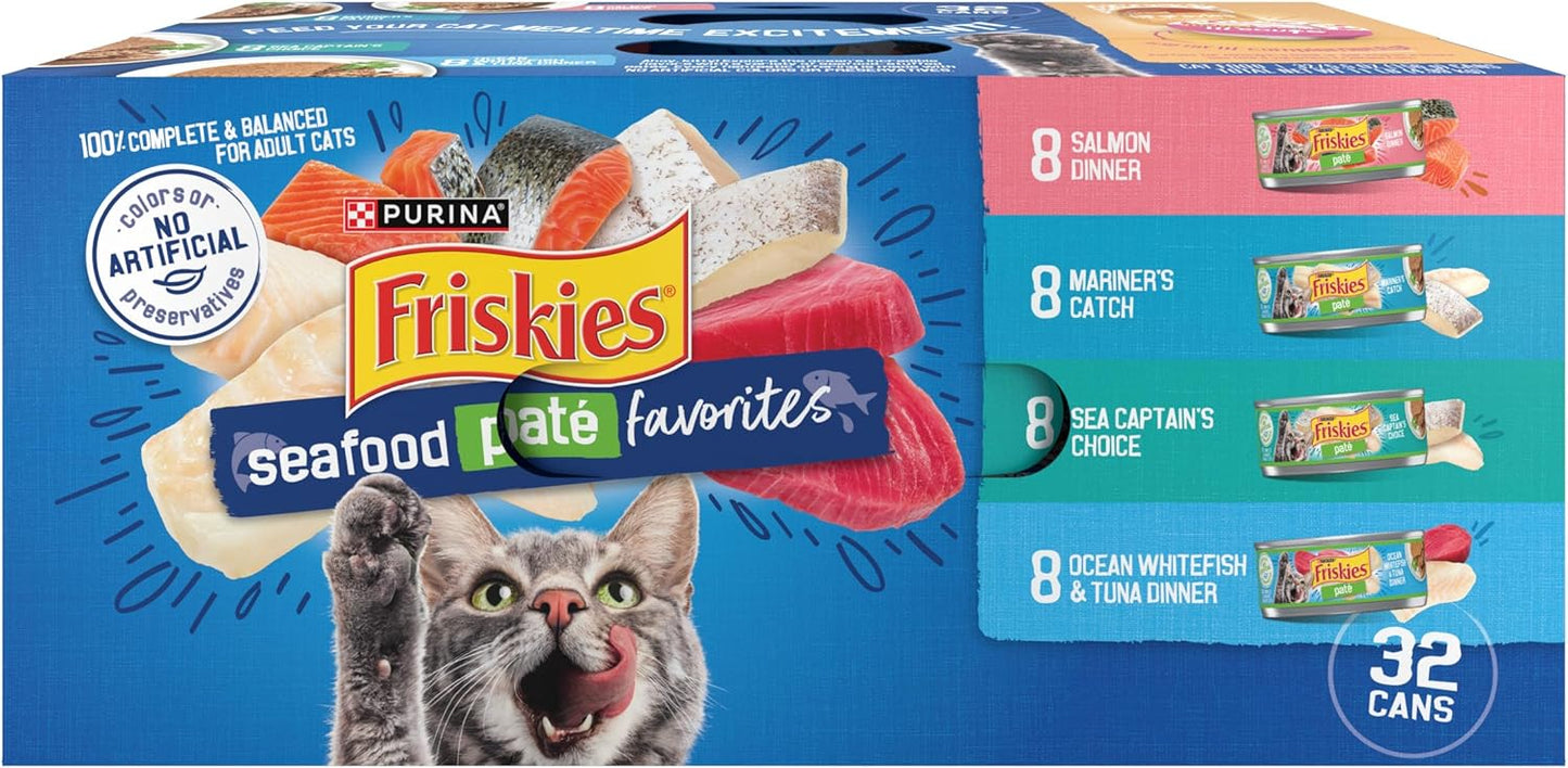 Purina Friskies Wet Cat Food Pate Variety Pack, Seafood Favorites - (Pack of 32) 5.5 oz. Cans