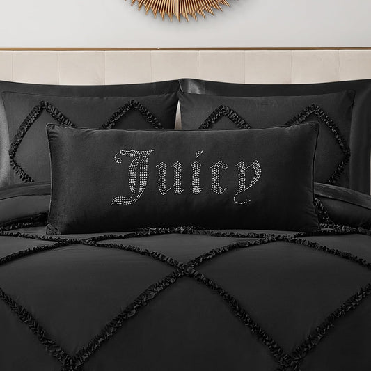 Juicy Couture Rectangle 1-Piece Living Room and Bedroom Décor, Decorative Accent, Premium Reversible Throw Pillow, 16"x36", Velvet Rhinestone Black