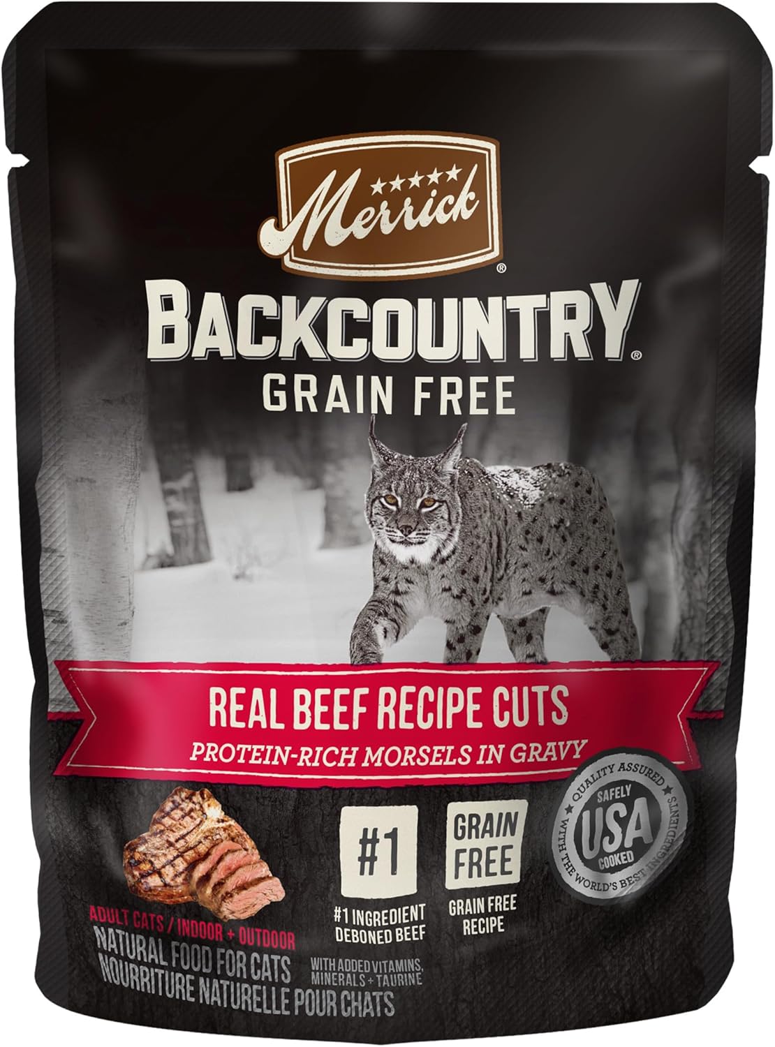 Merrick Backcountry Grain Free Premium And High Protein Wet Cat Food, Beef Recipe Cuts Morsels In Gravy - (Pack of 24) 3 oz. Pouches