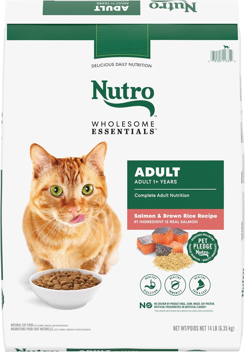 NUTRO WHOLESOME ESSENTIALS Adult Natural Dry Cat Food Salmon & Brown Rice Recipe, 14 lb. Bag