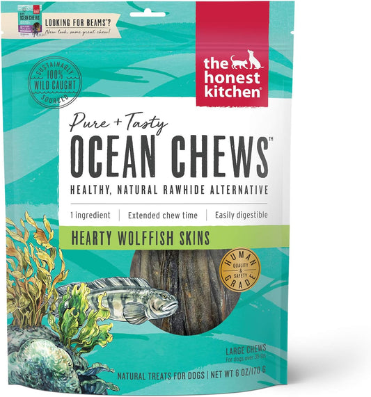 The Honest Kitchen Ocean Chews Hearty Wolffish Skins Dog Treats, 6 oz (Beams)