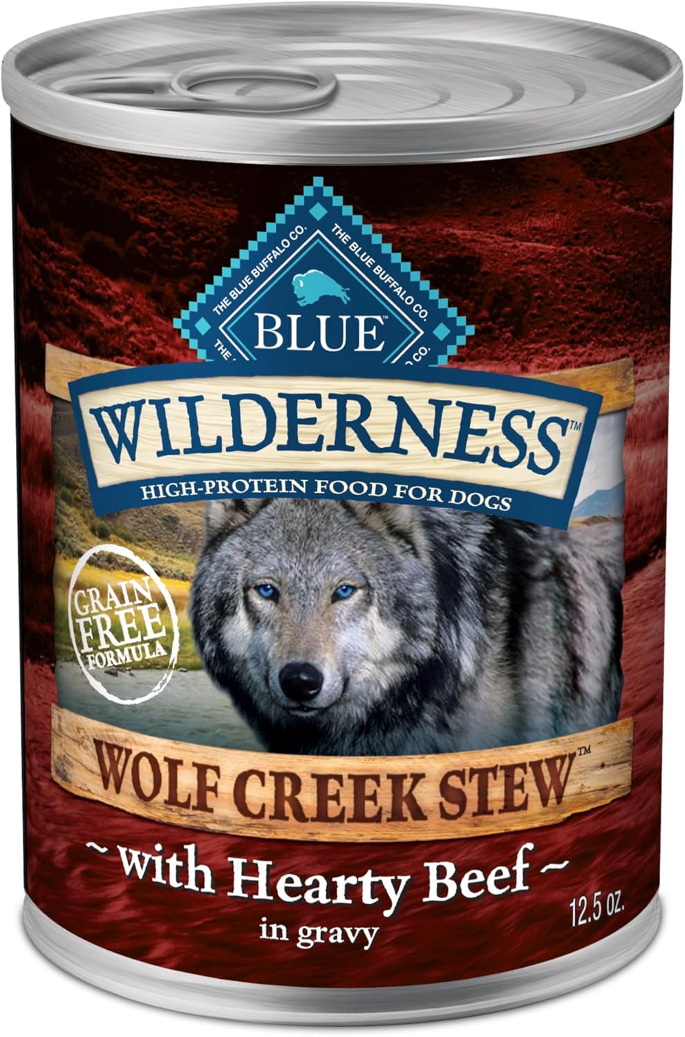 Blue Buffalo Wilderness Wolf Creek Stew Wet Dog Food, High-Protein & Grain-Free, Made with Natural Ingredients, Hearty Beef in Gravy, 12.5-oz. Cans (12 Count)