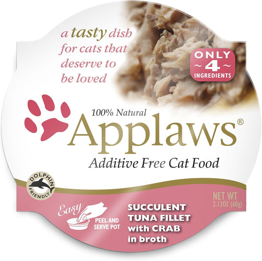 Applaws Succulent Tuna Fillet with Crab Cat Food Cups, 100% Natural, 18 x 2.12 oz