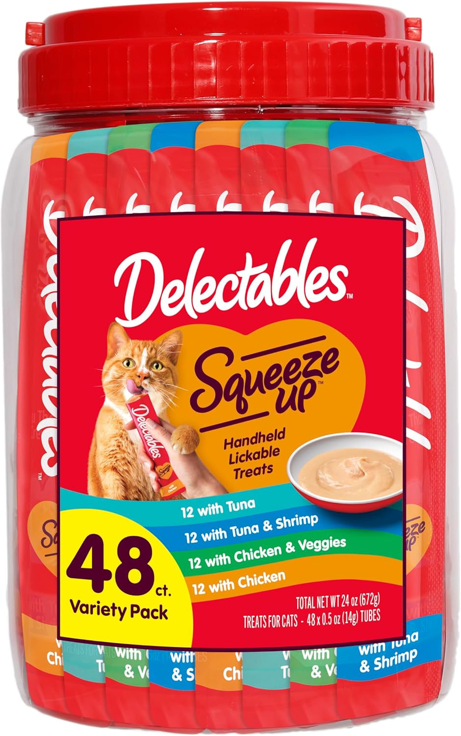 Hartz Delectables Squeeze Up Variety Packs Interactive Lickable Wet Cat Treats, case of 48