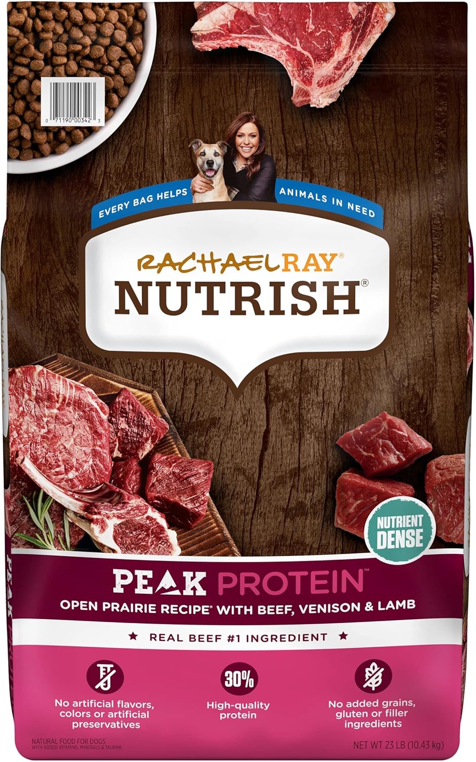 Rachael Ray Nutrish PEAK Natural Dry Dog Food, Open Prairie Recipe with Beef, Venison & Lamb, 23 Pounds, Grain Free (Packaging May Vary)