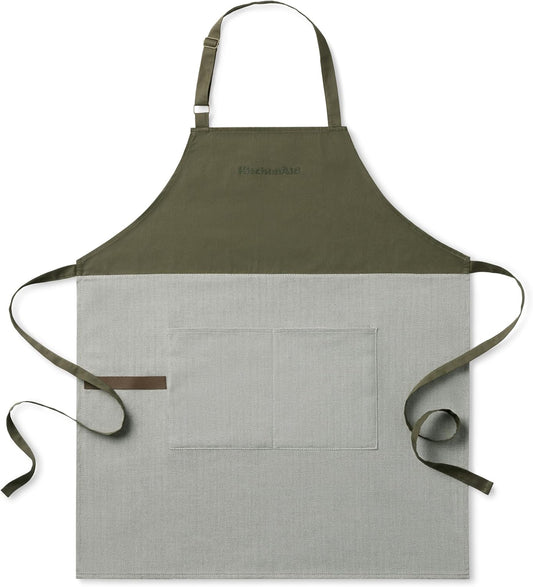 KitchenAid Evergreen Design Series Herringbone Apron, 100% Cotton, Adjustable Straps, 32"x28", Deep Forest Green