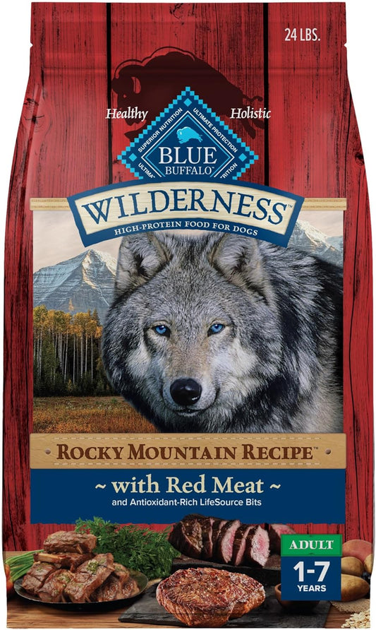 Blue Buffalo Wilderness Rocky Mountain High-Protein Adult Dry Dog Food Wholesome Grains Red Meat, 24lb. Bag