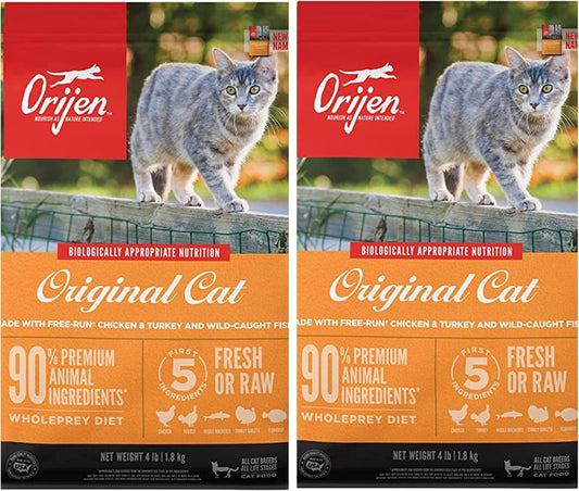 Orijen 2 Pack of Cat & Kitten Grain-Free Dry Food, 4 Pounds Each, Made in The USA