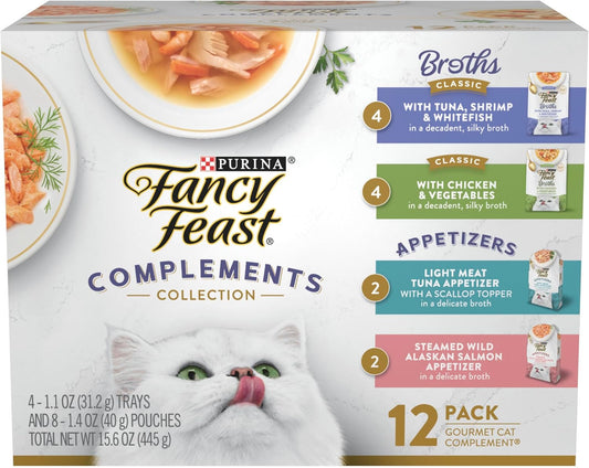 Purina Fancy Feast Lickable Appetizers and Broths Collection Grain Free Wet Cat Food Topper Variety Pack - 12 ct. Box (Pack of 2 Pack)