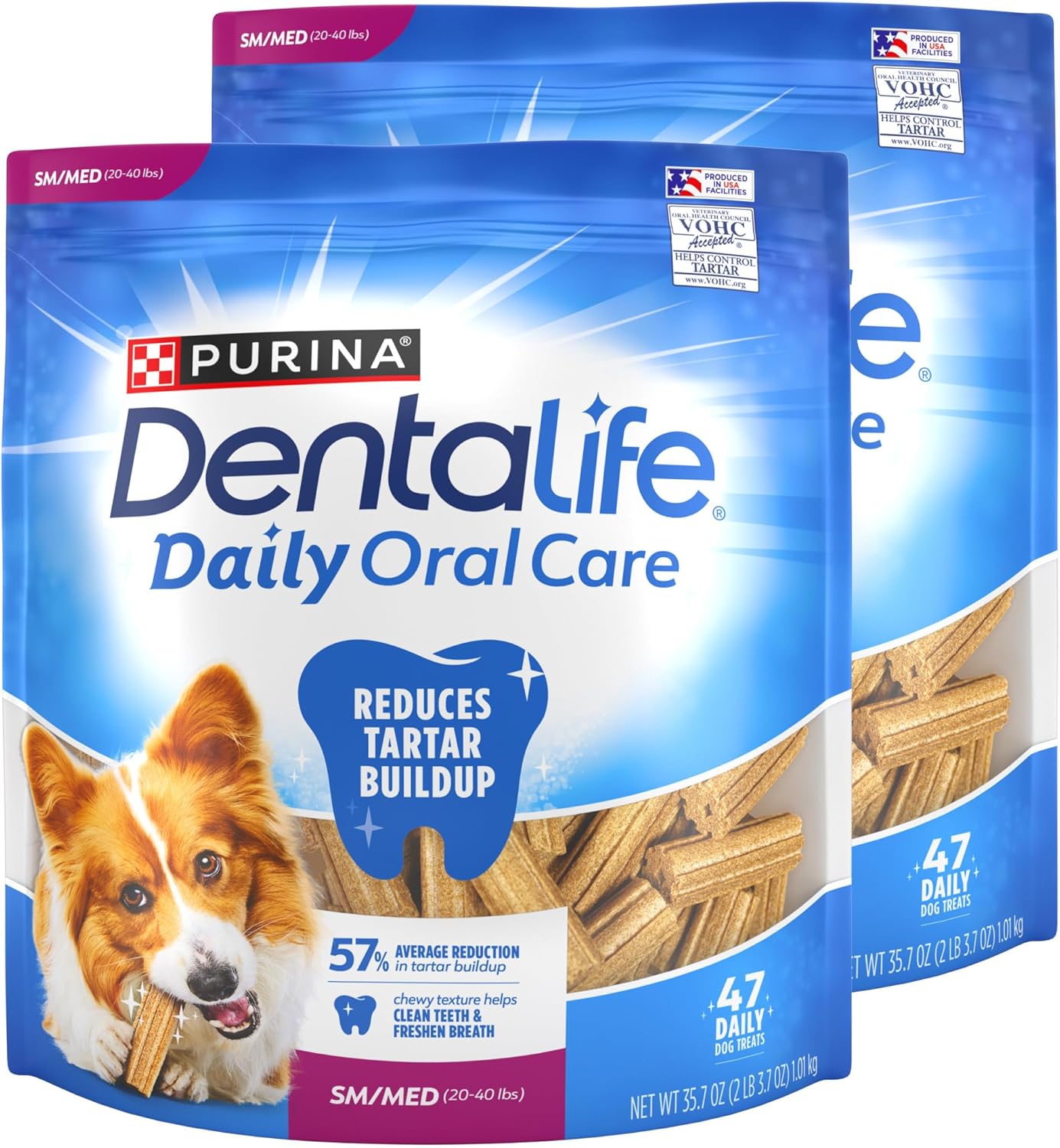 DentaLife Daily Oral Care Dog Treats for Small and Medium Dogs, Chewy Dental Treat to Freshen Breath and Fight Tartar, Chicken Flavor, 35.7 oz. each, 47 Chews each\/94 Total Chews - 47 ct. Pouch