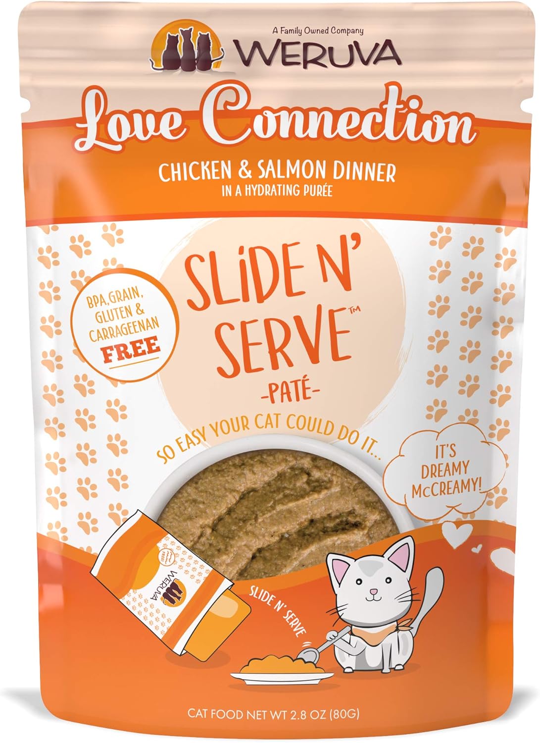 Weruva Wet Cat Food, Love Connection with Chicken and Salmon Pate, 2.8oz Slide N Serve Pouch, Pack of 12