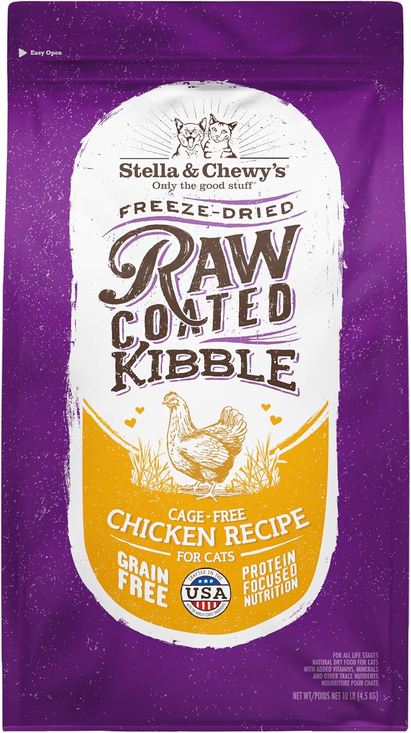 Stella & Chewy's Raw Coated Premium Kibble Cat Food \u2013 Grain Free, Protein Rich Meals \u2013 Cage-Free Chicken Recipe \u2013 10 lb. Bag