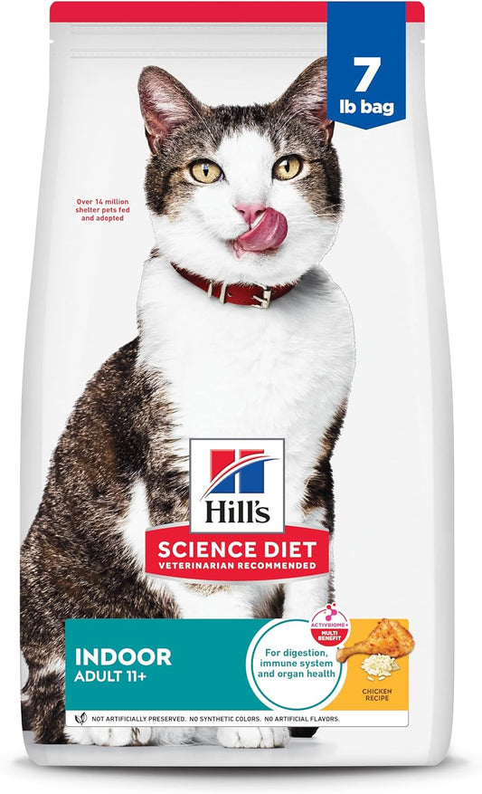 Hill's Science Diet Indoor, Senior Adult 11+, Easy Litter Box Cleanup, Dry Cat Food, Chicken Recipe, 7 lb Bag