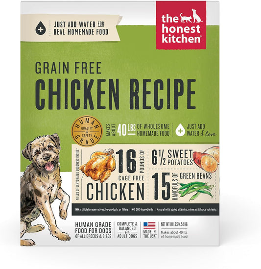 The Honest Kitchen Human Grade Dehydrated Grain Free Dog Food - Complete & Balanced Meal or Topper - Chicken 10 Pound (makes 40 Pounds)