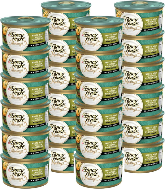 Purina Fancy Feast Gravy Wet Cat Food, Medleys White Meat Chicken Florentine with Garden Greens - 3 oz. Can (Pack of 24)