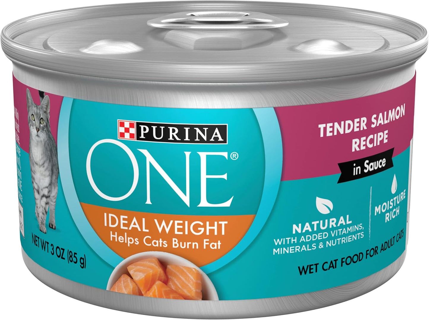 Purina ONE Natural Weight Control Wet Cat Food, Ideal Weight Tender Salmon Recipe - (Pack of 24) 3 oz. Pull-Top Cans