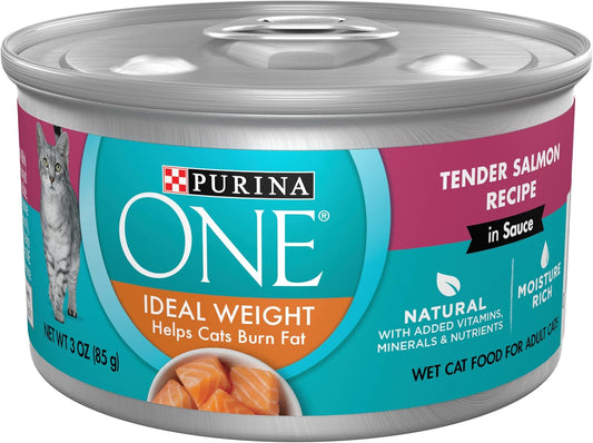 Purina ONE Natural Weight Control Wet Cat Food, Ideal Weight Tender Salmon Recipe - (Pack of 24) 3 oz. Pull-Top Cans