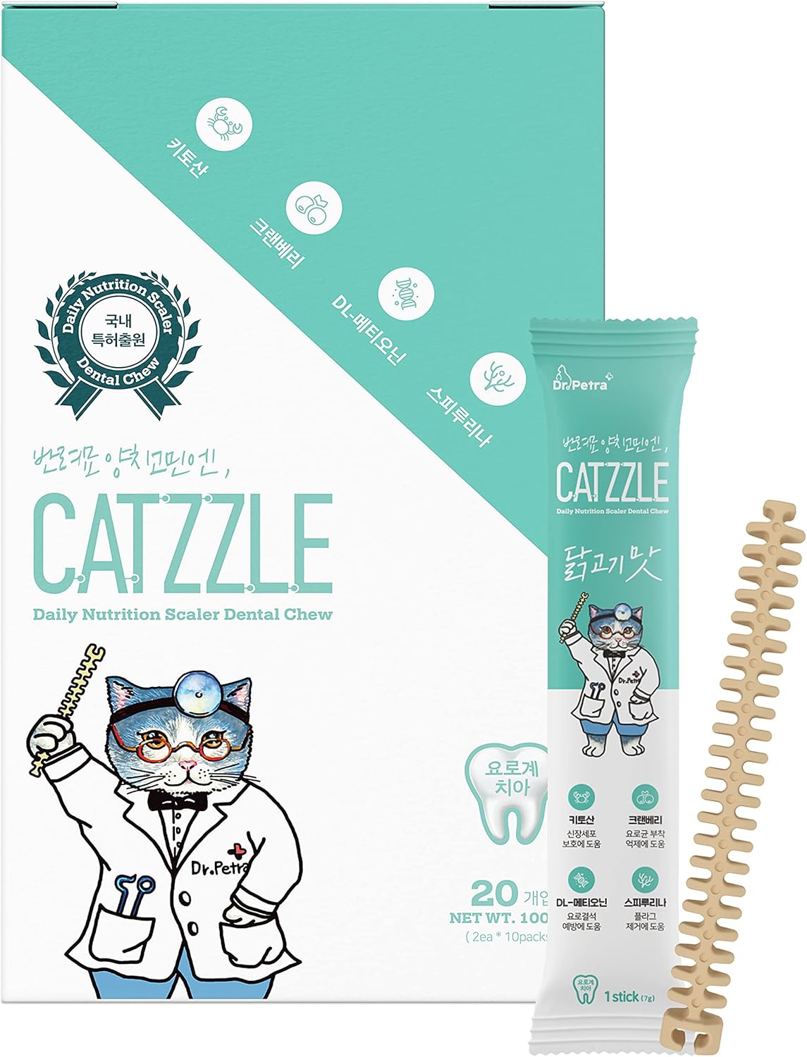 DR.PETRA CATZZLE Cat Treats, Dental Chews for Indoor Cats, Cat Teeth Cleaning, Dental Care Snacks - Urinary Tract Health (Chicken Flavor), 20 Sticks (5 oz.)