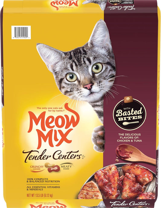 Mew Mix Tender Centers with Basted Bites, Chicken and Tuna Flavored Dry Cat Food, 13.5-Pound - Dry Cat Food Includes Basted Bites for Irresistible Taste and Texture