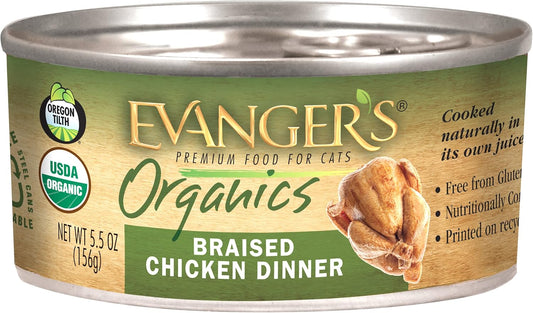 Evanger's Organics Braised Chicken Dinner for Cats - 24, 5.5 oz Cans