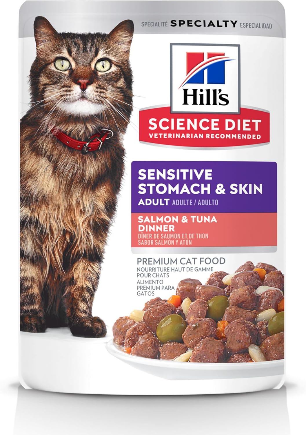 Hill's Science Diet Sensitive Stomach & Skin, Adult 1-6, Stomach & Skin Sensitivity Support, Wet Cat Food, Salmon & Tuna Stew, 2.8 oz Can, Case of 24