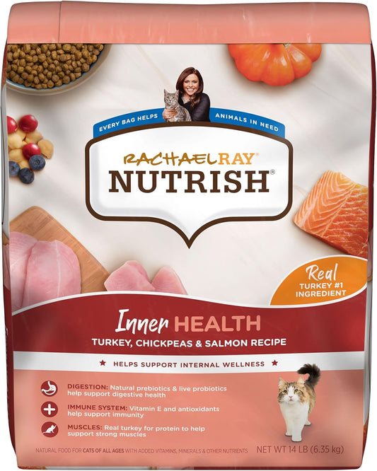 Rachael Ray Nutrish Inner Health Premium Natural Dry Cat Food with Added Vitamins, Minerals & Other Nutrients, Turkey with Chickpeas & Salmon Recipe, 14 Pounds