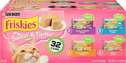 Friskies Purina Classic Pate Surfin & Turfin Favorites Cat Food Variety Pack 32-5.5 oz. Cans