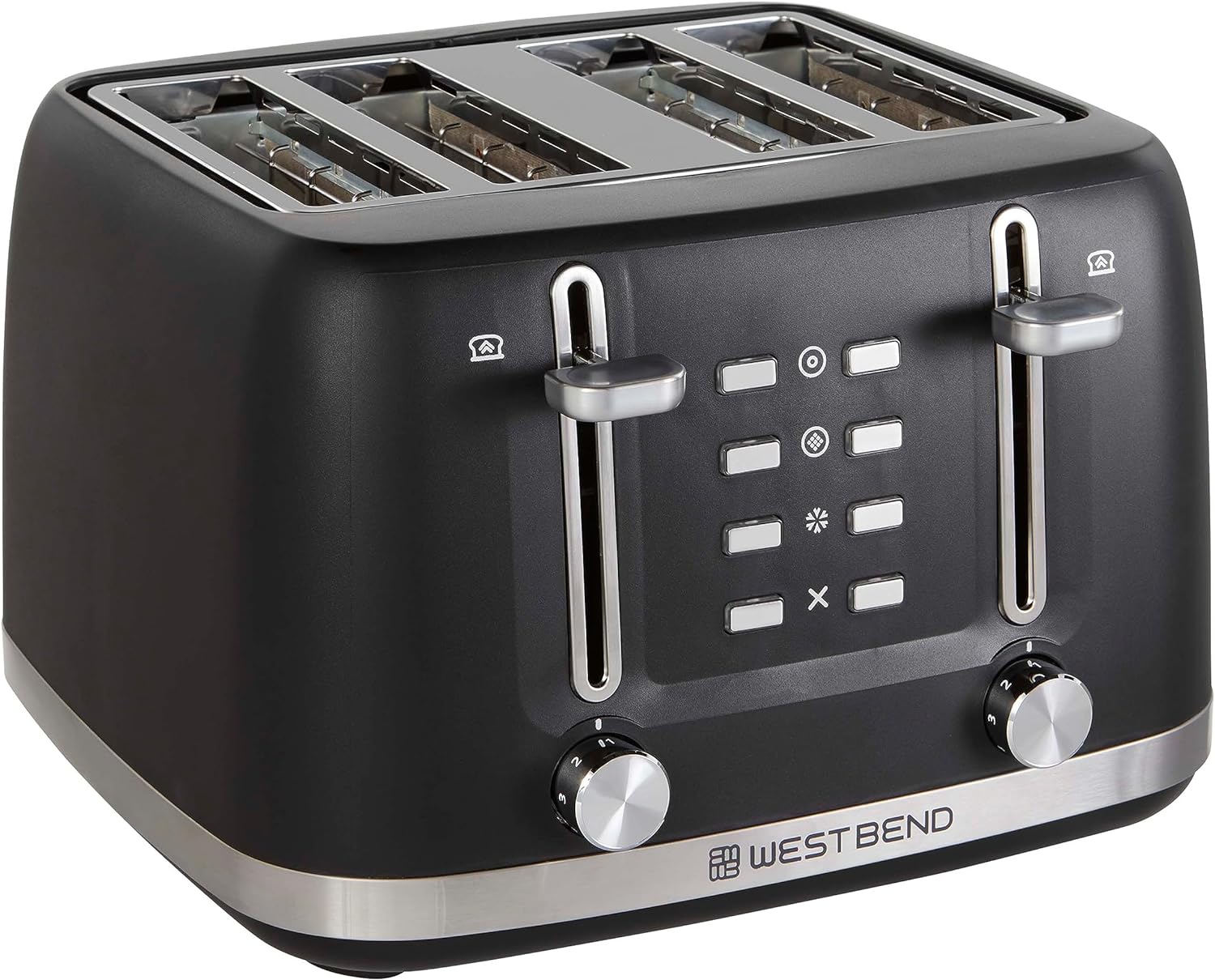 West Bend Toaster 4 Slice Extra-Wide and Deep Slots with 3 Functions and 7 Shade Settings Manual Lift Lever and Auto-Shut Off, 1500-Watts, Black