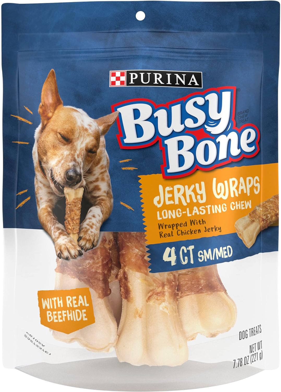 Purina Busy Bone Jerky Wraps Grain Free Small/Medium Breed Beefhide and Chicken Jerky Dog Treats - (Pack of 5) 4 ct. Pouches