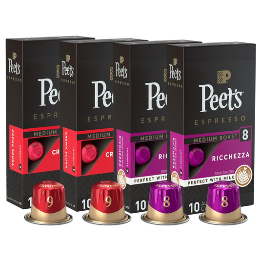 Peet's Coffee, Medium Roast Espresso Capsules Variety Pack, Compatible with Nespresso Original Machine - Intensity 8-9, 40 Count (4 Boxes of 10 Espresso Capsules)