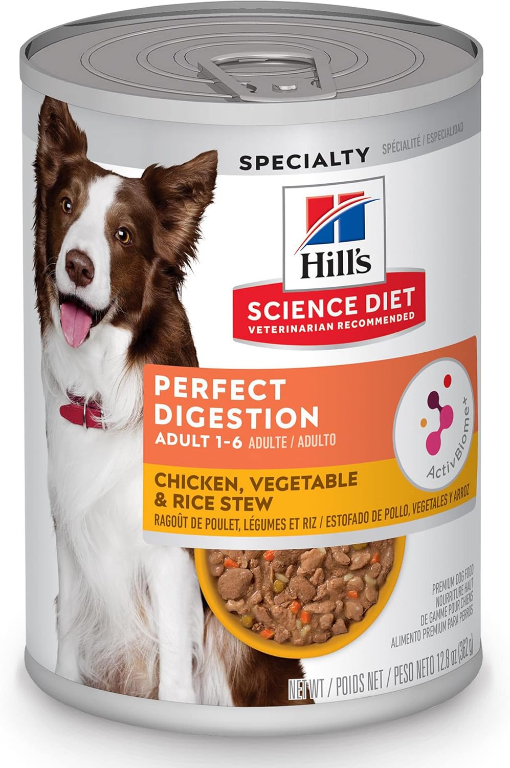 Hill's Science Diet Perfect Digestion, Adult 1-6, Digestive Support, Wet Dog Food, Chicken, Vegetable & Rice Stew, 12.5 oz Can, Case of 12