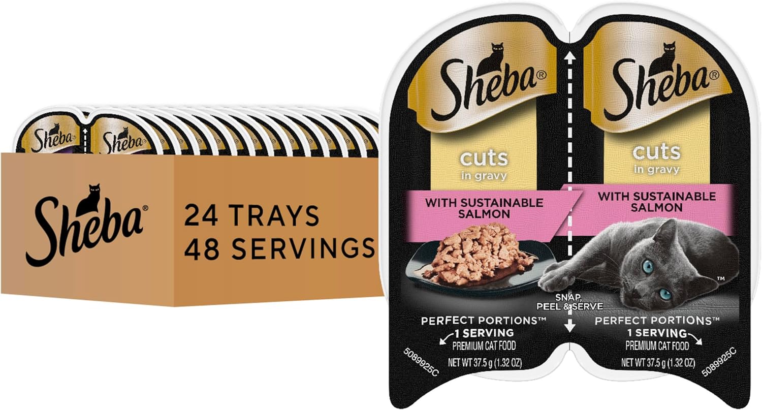 Sheba Perfect Portions Wet Cat Food Cuts in Gravy With Sustainable Salmon, 2.6 oz., Twin-Pack Trays (24 Count, 48 Servings)