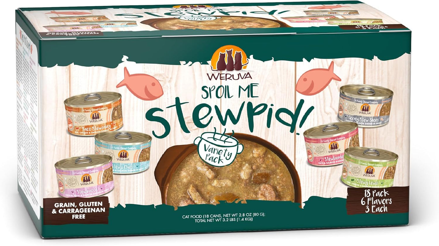 Weruva Classic Stews Cat Food, Spoil Me Stewpid! Variety Pack, 3oz Can (Pack of 18)