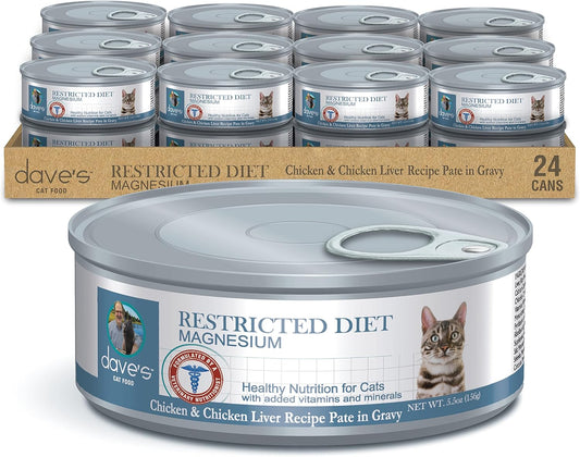 Dave's Pet Food Urinary Tract Cat Food Wet (Chicken Pate in Gravy), Non-Prescription Low Magnesium Restricted Diet Canned Cat Food, Added Vitamins, Vet Recommended (5.5 oz, Case of 24)