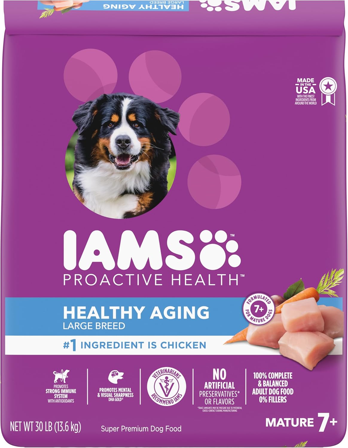 IAMS Proactive Health Healthy Aging Large Breed Adult Dry Dog Food for Mature and Senior Dogs with Real Chicken, 30 lb. Bag