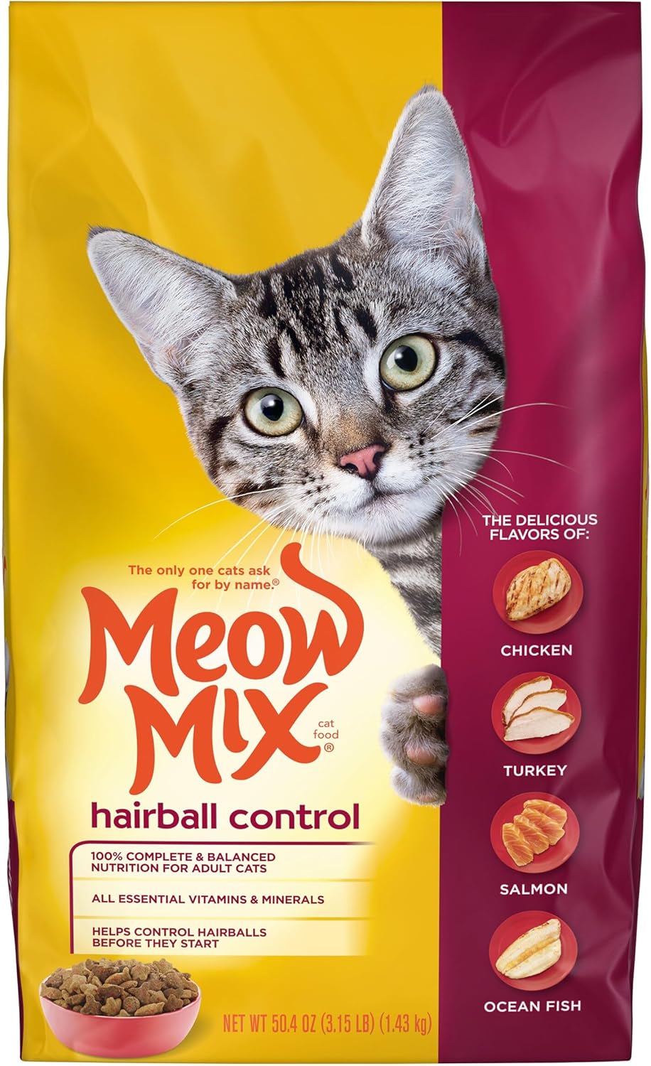 Meow Mix Hairball Control Dry Cat Food, 3.15 Pound Bag (Pack of 4)