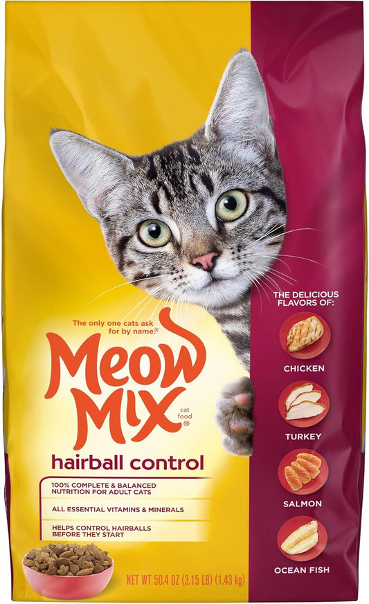 Meow Mix Hairball Control Dry Cat Food, 3.15 Pound Bag (Pack of 4)