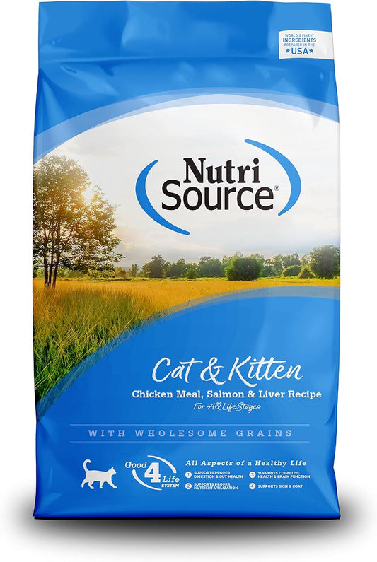 NutriSource Cat & Kitten Food, Made with Chicken Meal, Salmon and Liver, with Wholesome Grains, 16LB, Dry Cat Food