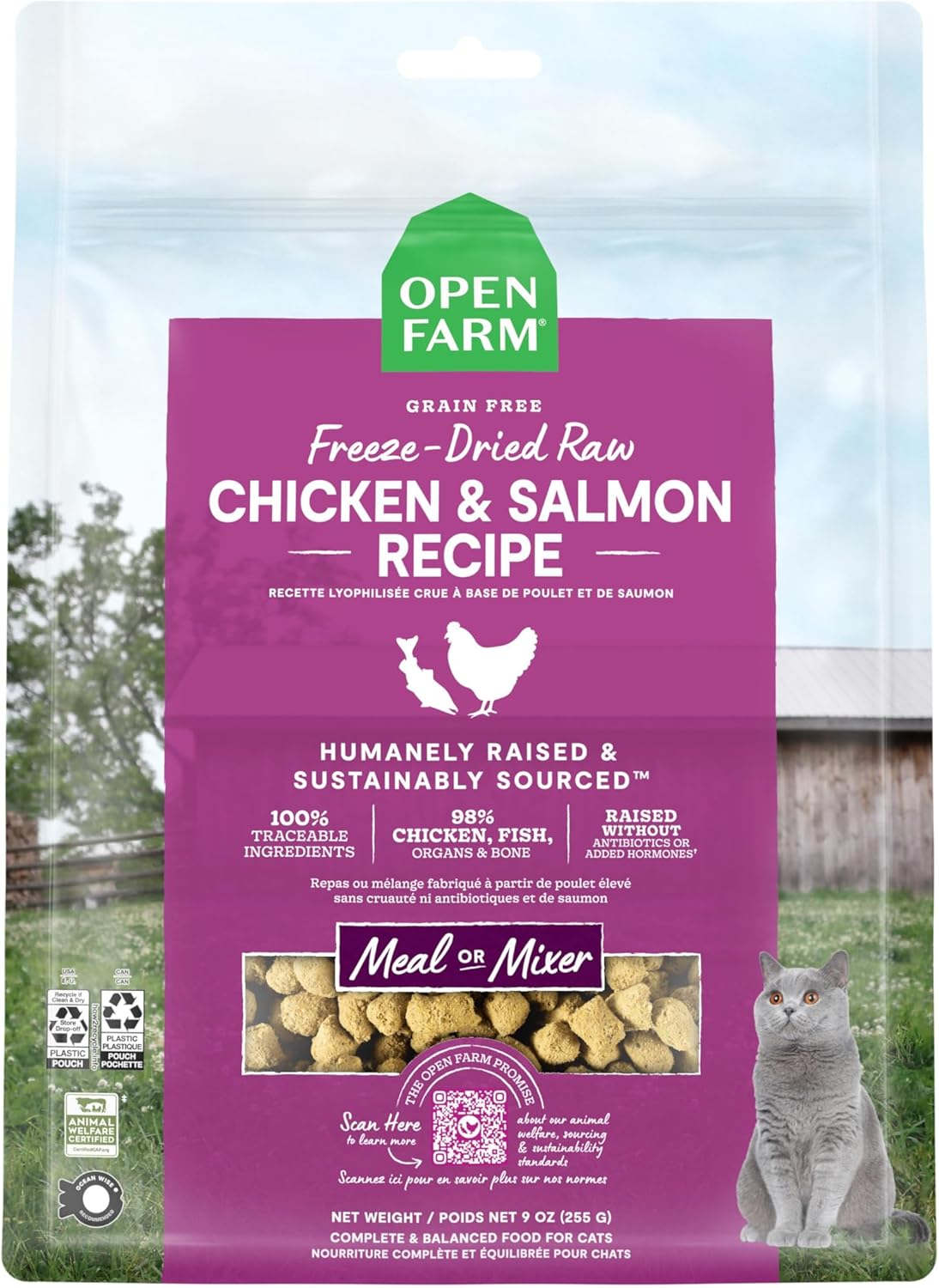 Open Farm Chicken & Salmon Recipe Freeze Dried Raw Morsels for Cats, 9oz