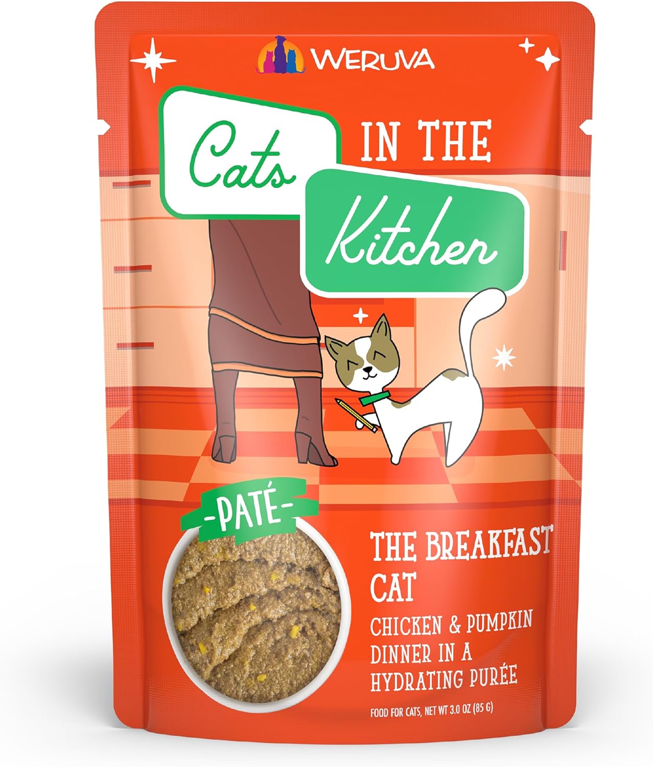 Weruva Cats in The Kitchen Paté, The Breakfast Cat with Chicken & Pumpkin, 3oz Pouch (Pack of 12)