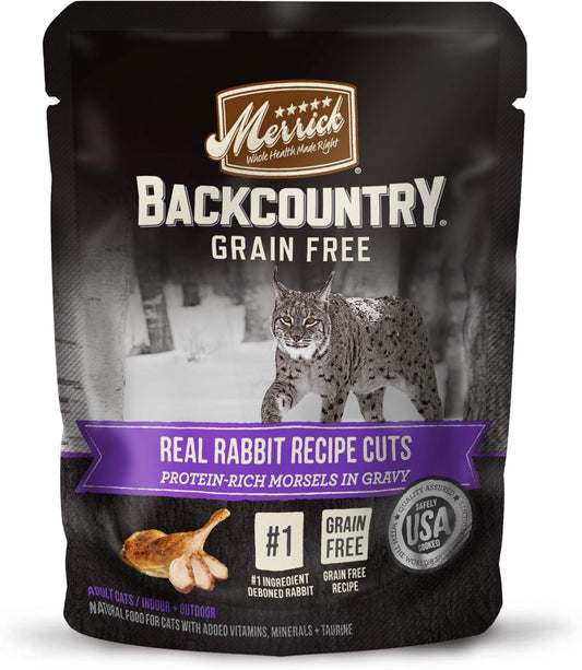 Merrick Backcountry Grain Free Gluten Free Premium High Protein Wet Cat Food, Rabbit Recipe Cuts With Gravy - (Pack of 24) 3 oz. Pouches