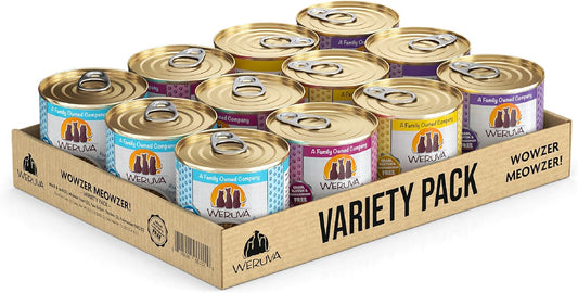 Weruva Classic Cat Food, Wowzer Meowzer Variety Pack, 10oz Cans (Pack of 12)