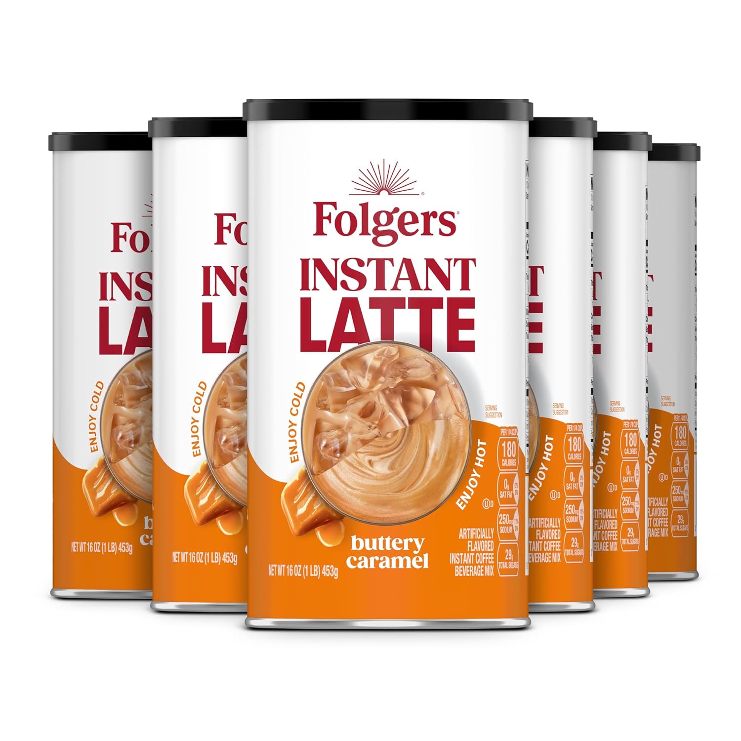 Folgers Buttery Caramel Flavored Instant Latte, 16 Ounce (Pack of 6)