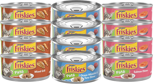 Friskies Wet Cat Food Pate Variety Pack, 4 Mixed Grill, 4 Ocean Whitefish & Tuna Dinner, 4 Salmon Dinner