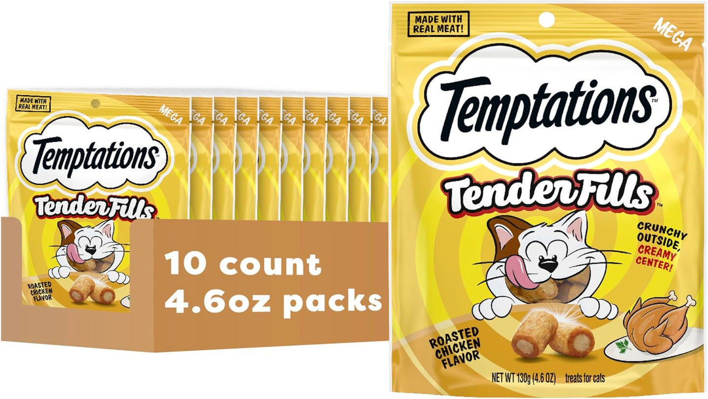 Temptations Tender Fills Roasted Chicken Flavor Crunchy and Soft Adult Cat Treats, 4.6 oz. Pouch (Pack of 10)