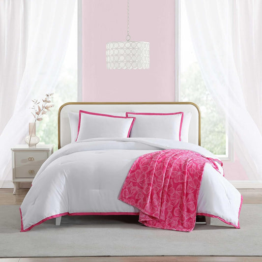 Betsey Johnson - Comforter Set, Soft Bedding with Matching Shams, Bonus Throw Included, Chic Solid Room Decor (Signature Hotel Pink, Full\/Queen)