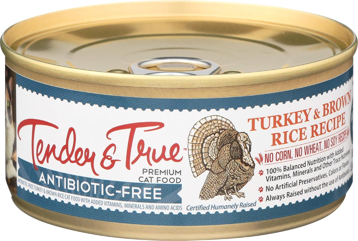 Tender & True Antibiotic-Free Turkey & Brown Rice Recipe Canned Cat Food, 5.5 oz, Case of 24