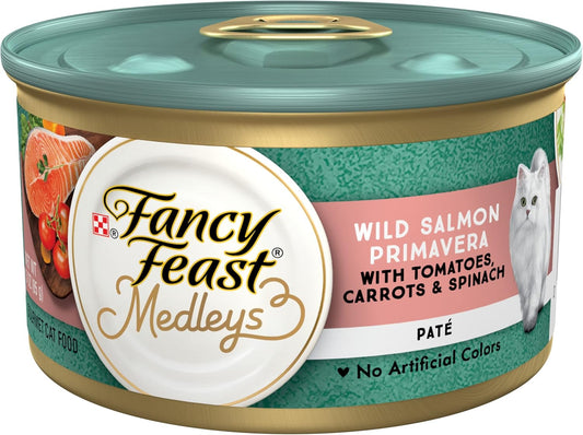 Purina Fancy Feast Pate Wet Cat Food, Medleys Wild Salmon Primavera With Garden Veggies & Greens - (Pack of 24) 3 oz. Cans