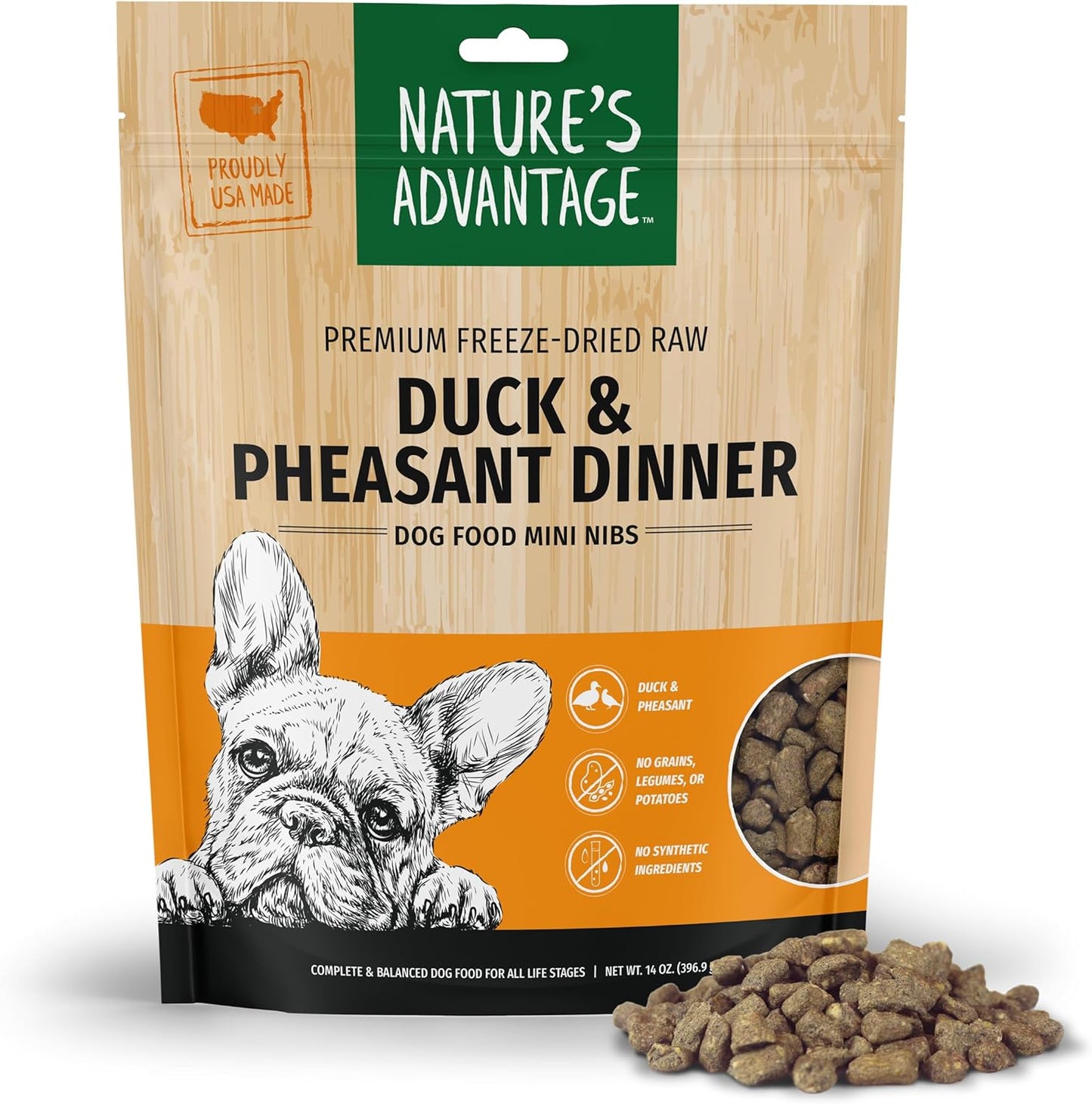 Nature's Advantage Freeze-Dried Raw Duck & Pheasant Dinner Dog Food Mini Nibs, 14 oz | Grain Free, High Protein Nutrition