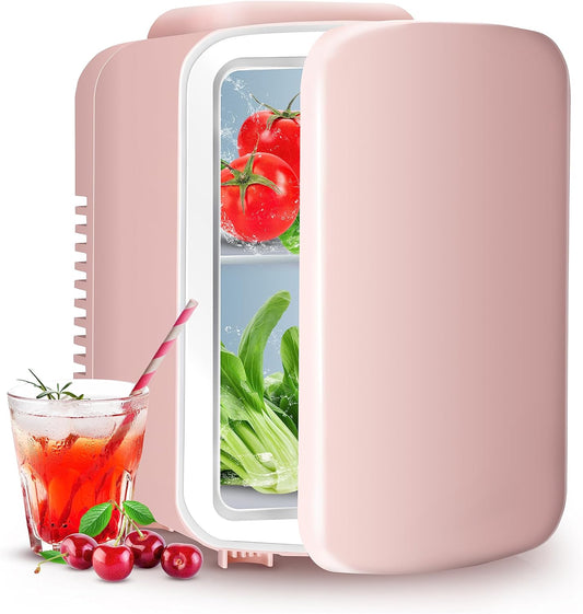 YSSOA 4L Mini Fridge 6 Can Portable Cooler & Warmer Compact Refrigerators for Food, Drinks, Skincare, Office Desk, Pink